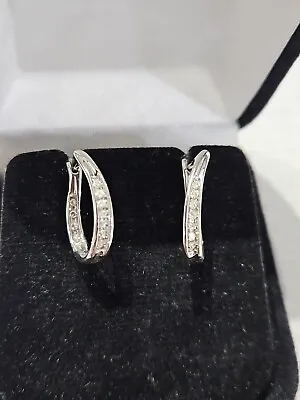 9ct White Gold Diamonds 💎 Hoops Earrings @ • £245