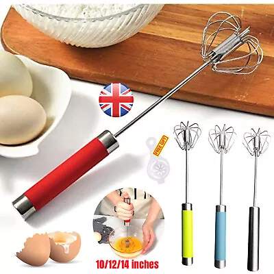 Semi-Automatic Egg Whisk Hand Push Egg Beater Stainless Steel Blender Mixer FP • £4.85