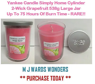 Yankee Candle Simply Home Cylinder 2-Wick Grapefruit 538g Large Jar - RARE!! • £21.99