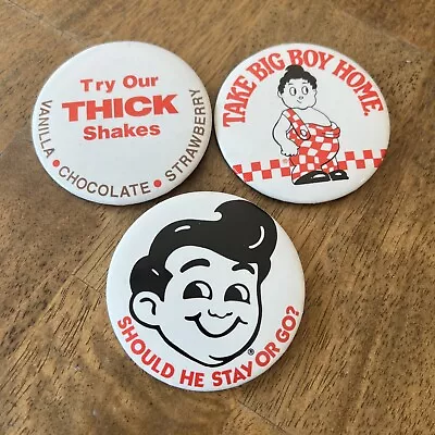 Vintage Bob’s Big Boy SHOULD HE STAY OR GO TAKE HOME TRY SHAKES 3 PIN SET - MINT • $29.99