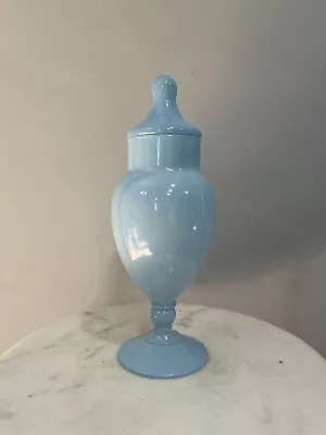 Vintage Powder Blue Small Circus Tent Lidded Empoli Style Apothecary Jar MCM • $22.99