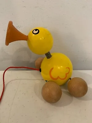 Vilac VTG Yellow Wooden Rolling Pull Along Duck Bird Toy France 39260 Moirans • $46.97