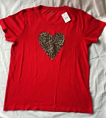NWT J. Crew Collector Tee Women's Leopard Heart Red Medium 100% Cotton 19” Bust • $28.97