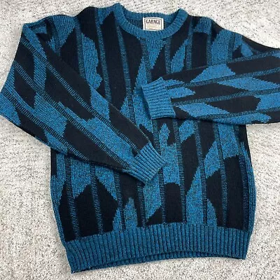 VTG Geometric Sweater Mens Medium Pullover Made In USA Blue Garage Hip Hop 80s • $38.89