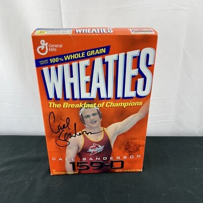 $40 • Buy Full  Wheaties Cereal Box 18 Oz. 2002 Cael Sanderson Iowa State Wresting AUTO
