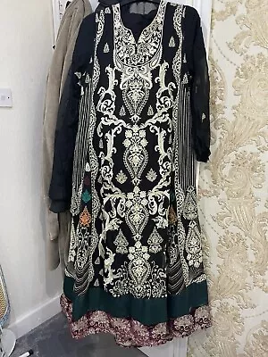 £25 • Buy Black And Gold Full Length Pakistani / Indian Style Anarkali Dress Small Medium