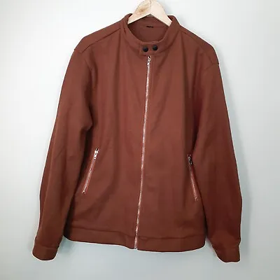 Men's Fleece Jacket Jumper Brown Sze L Zippered Pockets Casual NEW • $29.93