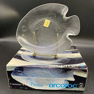 Vintage Arcoroc France Clear Glass  Poisson  Fish Plates Set Of 6 - 5 X6  NOS • $25