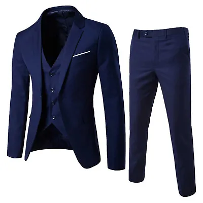 Mens Blazer Suit Fit Slim Jacket Vest Pants Sets For Formal Business Wedding • $35.33