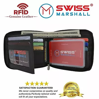 Men's Zipper RFID Blocking Premium Leather Zip-Around ID Bifold Wallet • $20.99