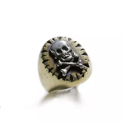 Mexican Biker Skull Ring Silver Brass Men Pirate Captain Seaman Vintage Cross 10 • $68