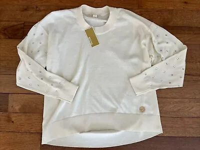 NWT Michael Michael Kors Cream Ivory Crystal Studded  Long-Sleeve Sweater S $125 • $28