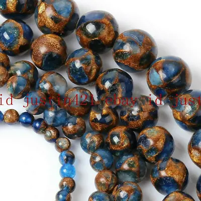 Natural 6/8/10/12mm Blue Gems In Quartz With Pyrite Round Loose Bead 15''AAA • $8.99