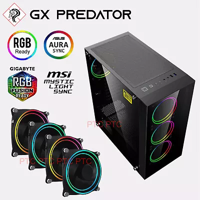 GX-Draco ARGB Tempered Glass Mid-Tower ATX ITX Computer PC Gaming Case W/ PSU • $128