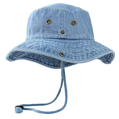 New Mens Boonie Bucket Wild Brim Hat 100% Cotton Denim Blue Military Safari Cap • $9.89