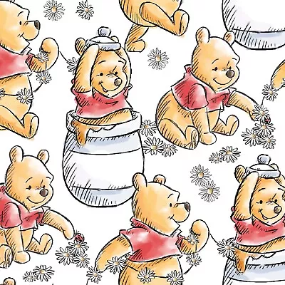 BTY Winnie The Pooh Disney Classic Pooh Playing White Cotton Fabric By The Yard • $9.95