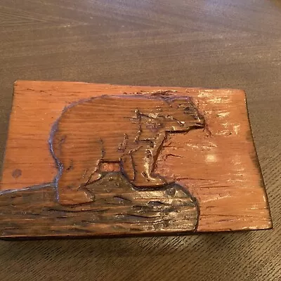 Vintage Hand Carved Wood Bear Plaque Rustic Cabin Decor Lodge • $40