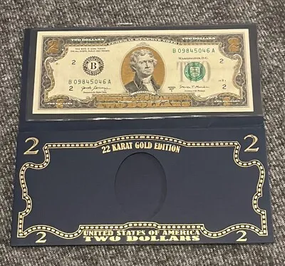 22k Gold Layered - $2 Two Dollar Bill - Special Edition Collectible 2017•A • $16