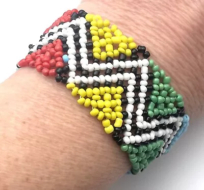 Seed Bead Stretch Bracelet Woven Rasta Boho Tribal Multicolor Zig Zag • $7.80