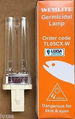 Packs Of 5W 5 Watt Germicidal Light Bulb 2 Pin Ultra Clear UVC Pond Filter   • £9.60