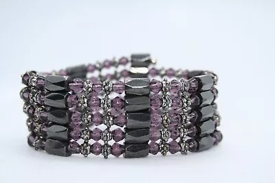 Magnetic Hematite And Purple Faceted Bead 34  Wrap Bracelet/Necklace   (R-12) • $10