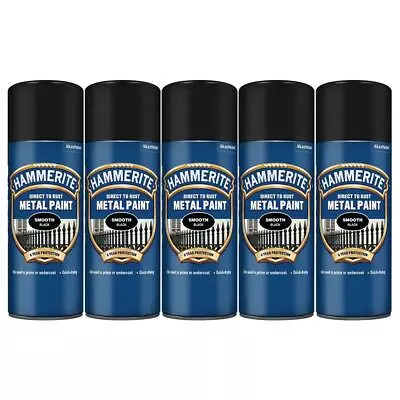 5x Hammerite Direct To Rust Smooth Black Aerosol Quick Drying Spray Paint 400ml • £52.99