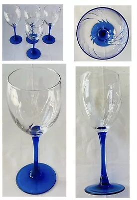 VINTAGE Wine Glasses 12 Oz. BLUE STEM Swirl Clear Bowl 4-Piece Set • $28.88