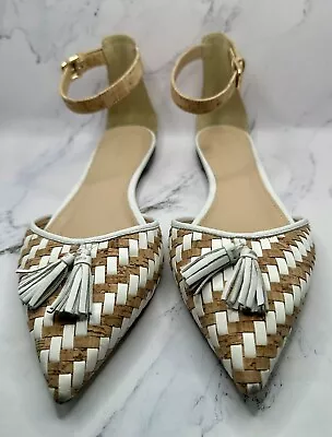 J Crew Macklin Tassel-trimmed Cork And Leather Point Toe Flat Sandal Size 8 • $23