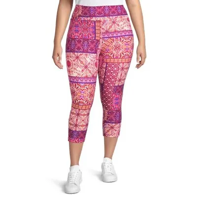 Terra & Sky Women's Sueded Capri Leggings 2X (20-22W) Boho Patch Work Pink Purpl • $16.99