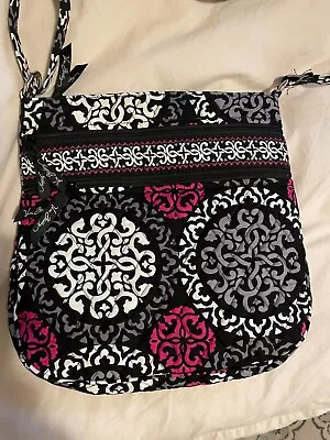 Vera Bradley Crossbody Hipster Bag Canterbury Black/Silver/Magenta EUC • $22