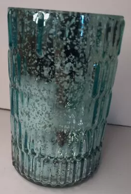 Vintage Mercury Glass Aqua Candle Holder Jar Decorative Home Decor • $36.99