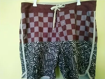 Vintage Quicksilver Dry Flight Boardshorts Sz 34  Purple Check /squiggles  • $55