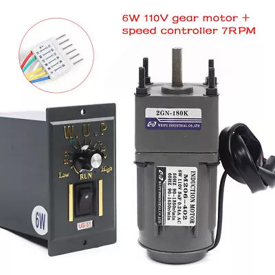 6W 110V AC Electric Gear Motor Variable Speed Reduction Controller 7.5RPM 1:180 • $51.30