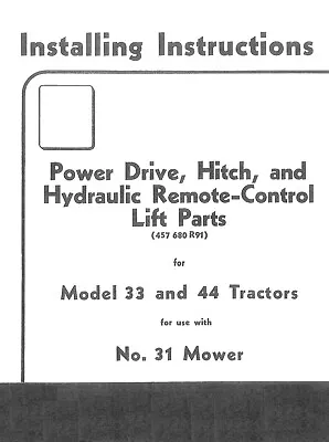 IH McCormick 31 Sickle Mower For Massey Harris 33 34 Installing Instructions MH • $18.50