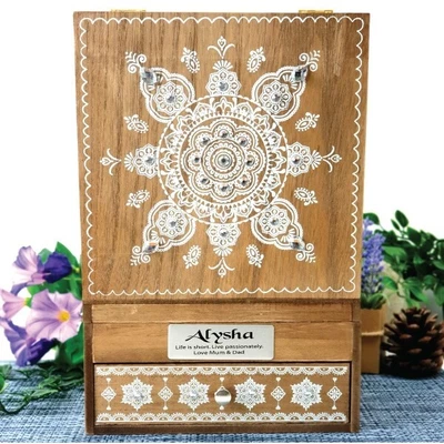 $45 • Buy Personalised Wooden Jewellery Box Mandala - Made To Order Custom Gift