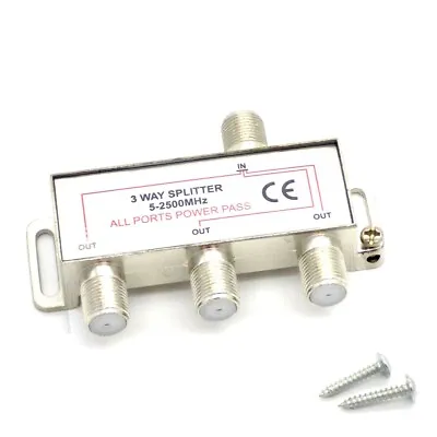 3 Way Coaxial Splitter 1 Male IN Coax To 3 Female OUT TV Aerial Virgin Sky Boxes • £4.25