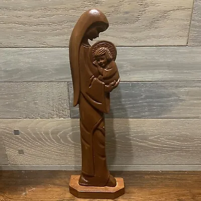 Mary Blessed Mother Madonna Baby Jesus Christ Vtg Hand Carved Wooden Statue 17  • $44.95