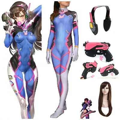 $48.99 • Buy Overwatch D.Va DVA Costume Wig Gun Headset Hana Song Cosplay Jumpsuit