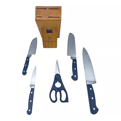 Wolfgang Puck 5 Piece Cutlery Knife Set With Storage Block Scissors Black • $23.70