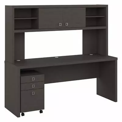 Echo 72W Computer Desk With Hutch & Drawers In Charcoal Maple - Engineered Wood • $955.13
