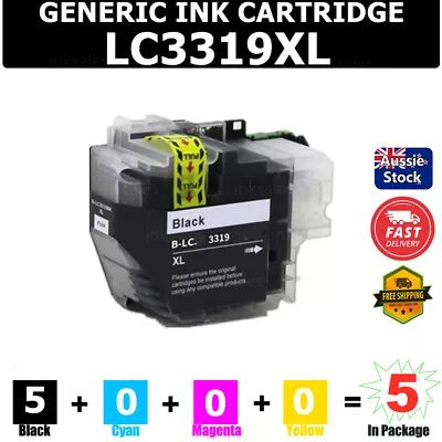 5x Black LC3319 XL Generic Ink Cartridge For Brother MFC J5330DW J5730DW J6530DW • $35.80