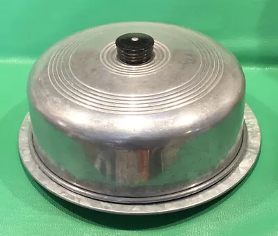 VINTAGE Aluminum CAKE SAVER KEEPER Cover Black Knob Charger Plate Galvanized • $15.99