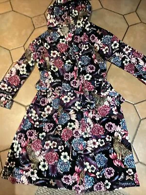 Marks & Spencer’s Light Black Velour Floral Velvet Robe Dressing Gown 12-14 • £5