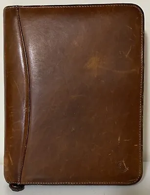 FRANKLIN COVEY Vintage Distressed Zip Binder USA Riverwood Leather Brown 7 Ring • $59.99