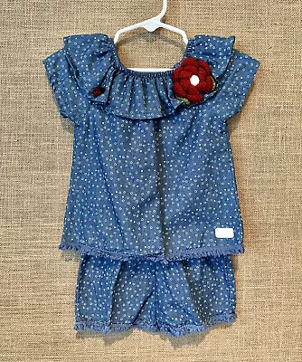 7 For All Mankind Toddler Girl 2 Piece Matching Blue Top Shorts Outfit Size 2T • $15