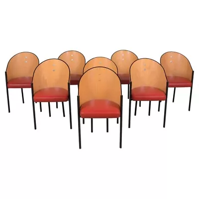 Set Of 8 Vintage Mid-Century Dining Chairs: Timeless Elegance In Red Leather • $4175