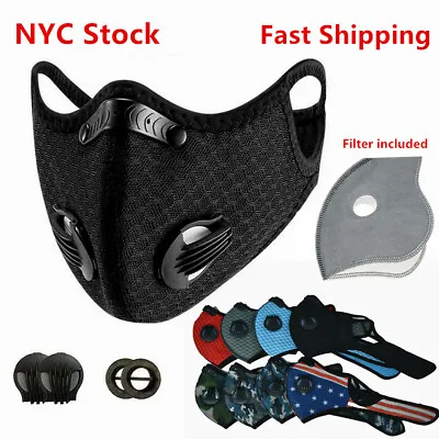 Face Mask With Active Carbon Filter Breathing Valves Reusable Cycling Sport Mesh • $7.99