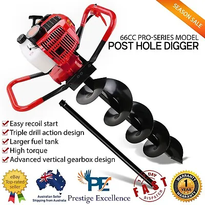 66CC Petrol Post Hole Digger Drill Borer Fence Extension Auger Bits Tool Kit Set • $271.92
