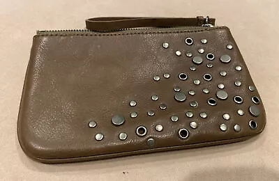 J.Crew Brown Leather Wristlet Metal Studded Hardware Design 7.5”x 3.5 Super Cute • £24.09