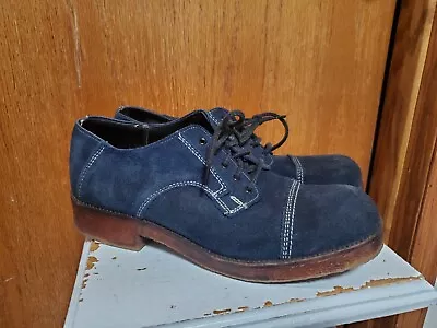 Sz 10 True Vtg Men's 60s-70's Platform Shoes Lace Up Cap Toe Blue Suede Leather • $36